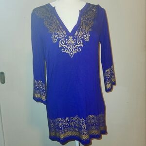 Vintage Y2k Boho Gold Embellished Purple Tunic Small S EUC